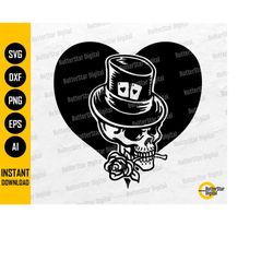 heart skull svg | skull with top hat svg | playing cards decal t-shirt tattoo | cutting file printable clipart vector di