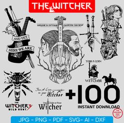 witcher svg bundle pack, geralt of rivia svg, witcher logo medallion svg, silhouette svg cricut,  digital prints