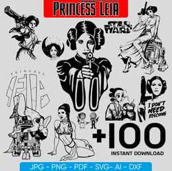 princess leia svg bundle, star wars princess silhouette, darth vader svg, cricut silhouette svg l gifts for princess lei