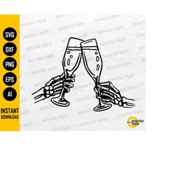 skeleton champagne toast svg | cheers svg | party svg | celebration svg | cricut cut files printable clip art vector dig