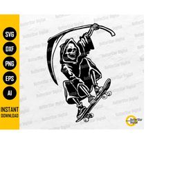 grim reaper skateboarding svg | death skull skateboard skater streets extreme sports | cutting files clip art vector dig