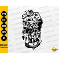 hello summer funny skeleton svg | summertime decal t-shirt sticker | cricut cut files print clip art vector digital down