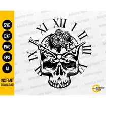 clock skull svg | gothic svg | time wall decoration vinyl stencil tattoo | cricut cutting files cameo clip art vector di
