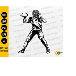 quarterback with ball svg | american football player stencil vinyl graphics | cricut cut file cuttable clipart vector di