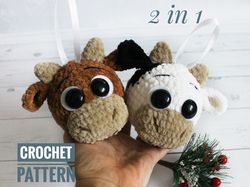 crochet pattern plush cow toy plush bull toy cristmas ball toy for the christmas gift amigurumi tutorial