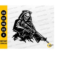 grim reaper with rifle svg | guns svg | killer svg | death t-shirt decals graphics | cricut cut file clip art vector dig