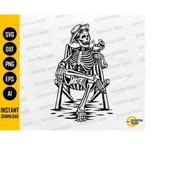 sitting skeleton svg | sunglass skull svg | beach chair svg | cocktail drink chill relax | cut files clip art vector dig