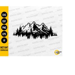 mountain scene svg | pine trees svg | camping diy t-shirt sticker decal vinyl | cricut cutting files clip art vector dig