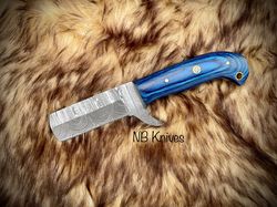 custom handmade damascus cowboy bull cutter knife with leather sheath