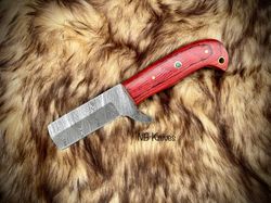 custom handmade damascus cowboy bull cutter knife with leather sheath