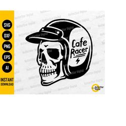 Cafe Racer Skull SVG | Skeleton Motorcycle Rider SVG | Chopper Scrambler Brat Tracker Bobber | Cutfile Clipart Vector Di