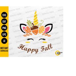 fall unicorn svg | cute autumn | maple leaf leaves acorn pumpkin | cricut silhouette cameo | printable clipart vector di