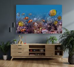 aquarium canvas, fishes canvas painting, marine aquarium canvas print, colorful fishes home decor, landscape canvas pain
