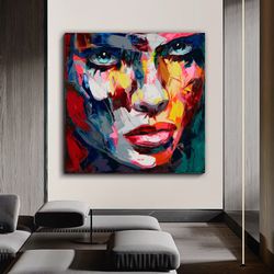 colorful woman canvas painting, oil painting textured woman face canvas painting, paint textured painting-1