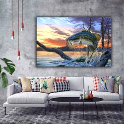 fish canvas painting, sea bass painting, animal painting, sea animals painting, sea bass canvas painting