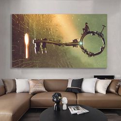 key surreal art canvas painting , key canvas print , key and human abstract wall decor