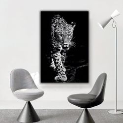 leopard canvas painting,slat canvas painting,lion canvas painting,animal wall decor,black and white leopard canvas paint