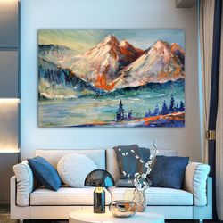 mountain and river canvas, landscape canvas painting, nature scenery canvas print, landscape wall decor, river canvas ar