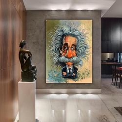 einstein canvas painting, einstein wall art, albert einstein canvas painting, paint textured canvas painting