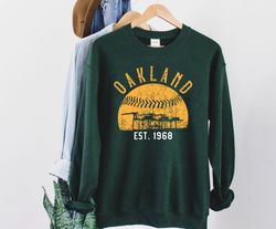 vintage oakland baseball city scape est 1968 forest green sweatshirt, oakland baseball team classic unisex shirt, americ