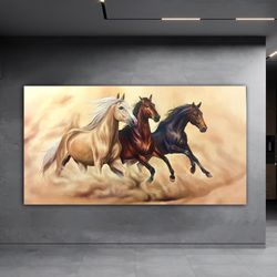 running horse canvas painting, horse painting, black horses oil painting looking horse canvas painting