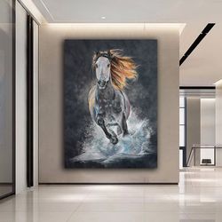 running horse canvas painting, horse painting, oil painting looking horse canvas painting