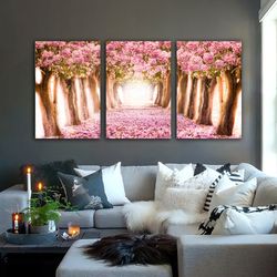 sakura tree canvas painting, pink tree wall art tree wall decor painting pink tree canvas nature print nature wall art-1