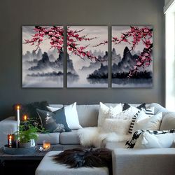 sakura tree canvas painting, pink tree wall art tree wall decor painting pink tree canvas nature print nature wall art-2