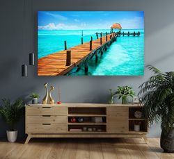 seascape canvas, pier canvas painting, sea canvas print, landscape art