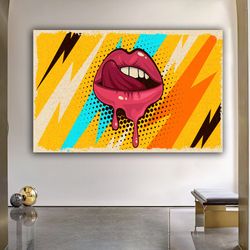 sexy lips pop-art canvas painting, lips canvas painting, lips wall art, bedroom canvas painting