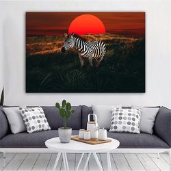 sunset canvas wall art ,zebra canvas painting , zebra canvas wall decor , landscape canvas print , christmas gift