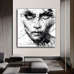 woman canvas painting, oil painting textured woman face canvas painting, paint textured painting