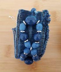 denim beaded infinity bracelet, shabby chic style bracelet, blue beads and tiny seed beads