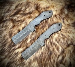 custom handmade lot of 2 1095 high carbon steel bull cutter blank blades with leather sheaths