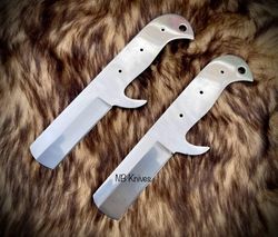 custom handmade lot of 2 d2 steel bull cutter blank blades with leather sheaths