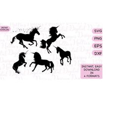 unicorn horses magical solid silhouette bundle set png eps dxf fun customise t shirts mugs bags