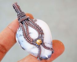 dendritic opal pendant wire wrapped pendant handmade jewellery copper wire wrapped jewellery women's gifts jewelry chris