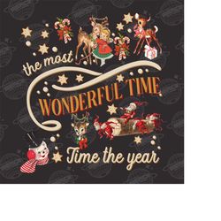 christmas png, vintage christmas doodle png, retro christmas, santa snowman reindeer png, it's the most wonderful time o