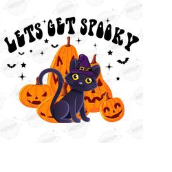 let's get spooky png-halloween sublimation digital design download-black cat png, witch hat png, pumpkin png, jack o lan