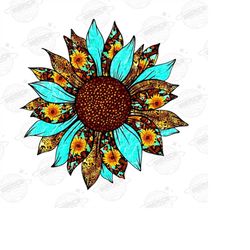 sunflower leopard png sublimation design, sunflower png, cowhide png, leopard sunflower png, turquoise sunflower png, in