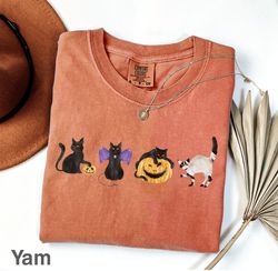 Tshirt Png , Black Cats Shirt Png, T-Shirt Png PNGPNGPNGPNGfor Halloween, Black Cat on pumpkin, Halloween Black Cats gra