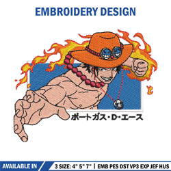 ace punch embroidery design, one piece embroidery, anime design, embroidery shirt, embroidery file, digital download