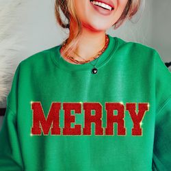 chenille patch merry christmas sweat-shirt png, christmas sweat-shirt png, christmas gifts for women, holiaday sweat-shi