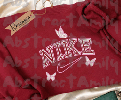 pink butterfly nike brand embroidered sweatshirt, brand embroidered crewneck, custom brand embroidered sweatshirt, best-selling brand embroidered sweatshirt, brand sweatshirt