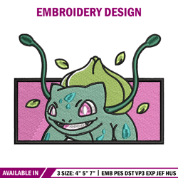 bubasaur embroidery design, pokemon embroidery, embroidery file, anime design, anime shirt, digital download