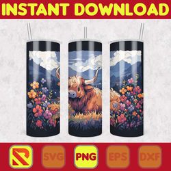 highland cow tumbler wrap, western 20 oz skinny tumbler sublimation design, custom name personalised tumbler wrap design