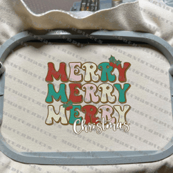 retro christmas season embroidery machine design, merry christmas 2023 embroidery design, happy xmas text embroidery design