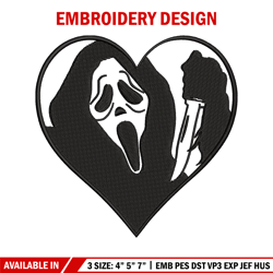 ghostface heart embroidery design, ghostface heart embroidery, logo design, embroidery file, digital download.