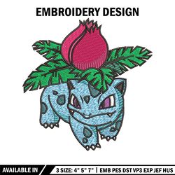 ivysaur embroidery design, pokemon embroidery, anime design, embroidery shirt, embroidery file, digital download