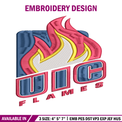 illinois chicago flames embroidery design, illinois chicago flames embroidery, logo sport embroidery, ncaa embroidery.